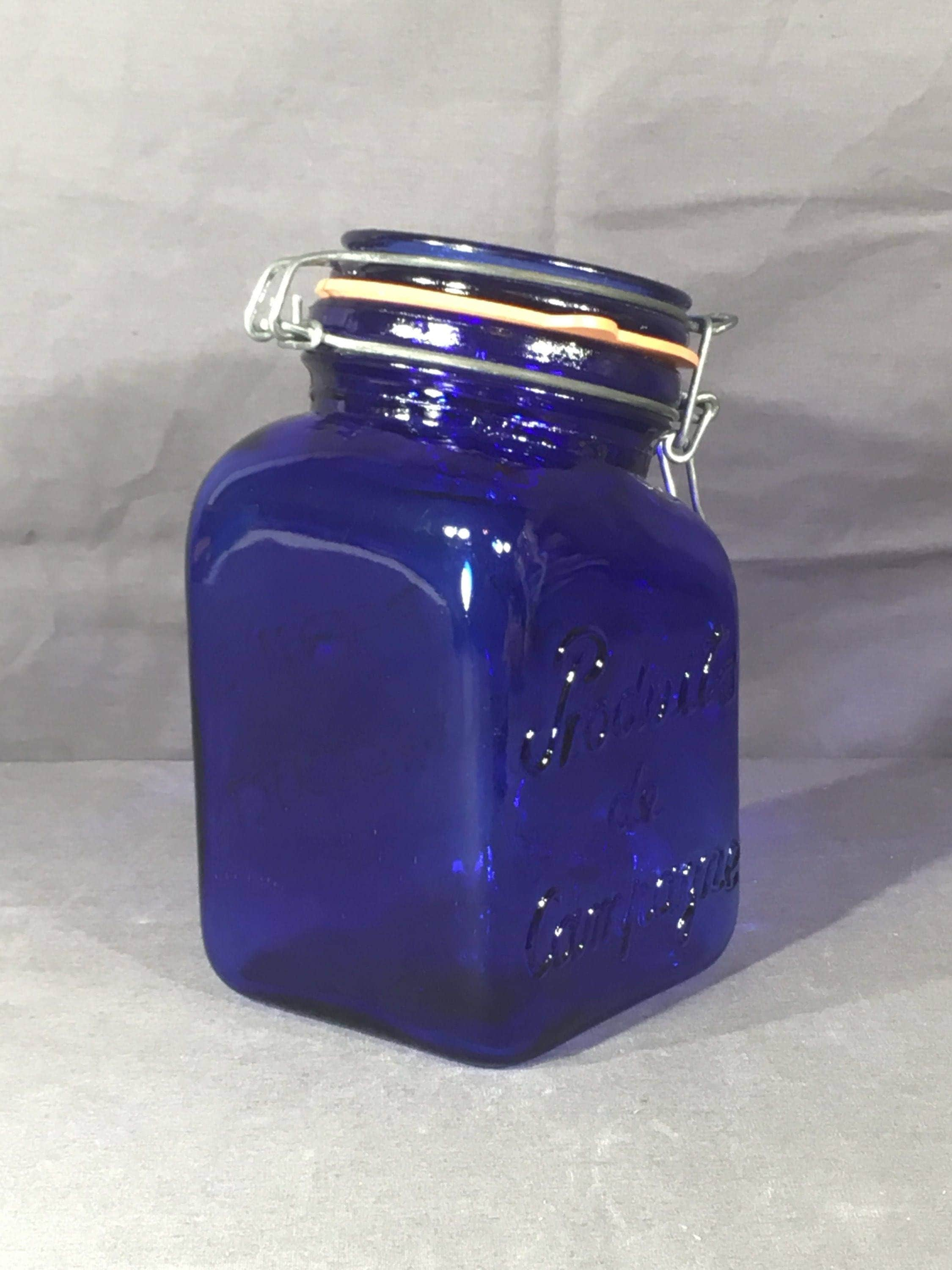 Vintage Cobalt Blue Jar Casadis Milano Glass Apothecary Canister Produits De Campagne French 