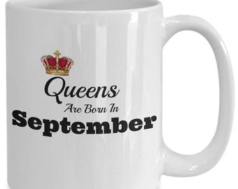 Birthday Mug, Queens Are Born In September, Gift, Black and White Ceramic, Personalized, Custom Mugs, Coffee Mug, Large, Oversize, Mug