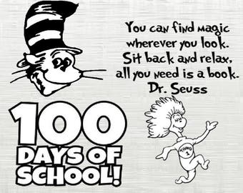 Dr Suess SVG, Thing 1 svg, 100 days svg, cutfile svg, svg files for silhouette cameo, cricut explore, dxf file, SVG, Cat Hat SVG