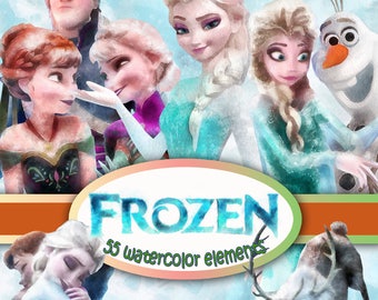 Disney Frozen Clipart 300 dpi Images Digital Clip Art Instant Download Graphics, Elsa and Anna, snowman
