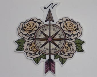 SteamPunk Iron-on Patch. Embroidered SteamPunk Patch. Sew-On Patch. Compass and Roses Patch.