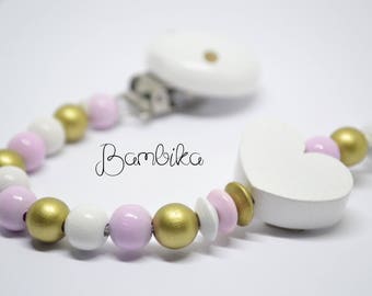 Girl pacifier Clip wooden paci clip girl wood dummy chain pink gold binky clip soother chain custom pacifier baby shower gift newborn