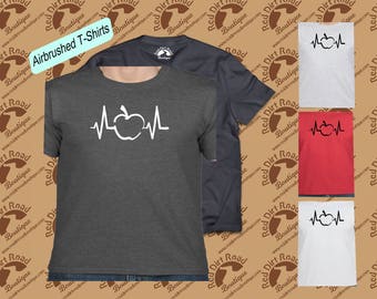 Apple Heartbeat Teacher Airbrushed T Shirt Free Shipping