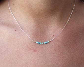 Turquoise Necklace-Silver Necklace-Genuine Blue Turquoise-Dainty Turquoise Necklace-Delicate Necklace-Chain Necklace-Turquoise Pendant