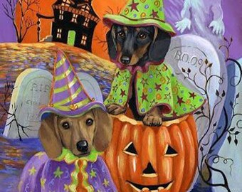 Halloween Dachshunds Cross Stitch Pattern***LOOK***