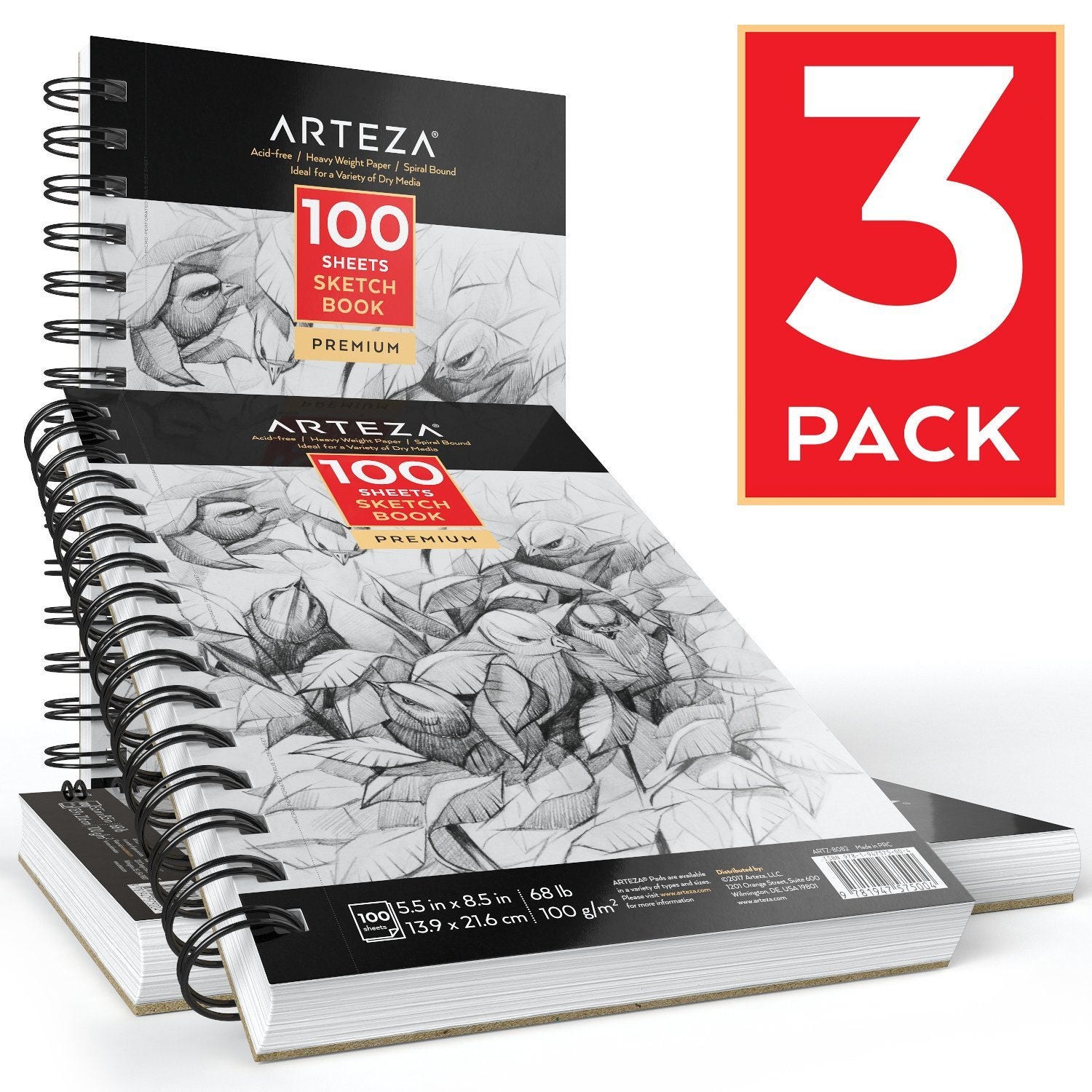 Arteza Sketch Book 5.5X8.5 68lb/100g 100 Sheets 3