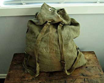 Vintage Hemp Linen Canvas Backpack Rucksack with Duffel Bag Top Bushcraft Camping Bag Hunting and Canoe Pack Fishing Bag Hipster Satchel Bag