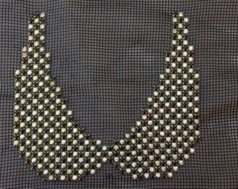Cleopatra Collar, Black and Gold Zircone Stone Collar, Sew on Collar, Shiny Collar, Applique
