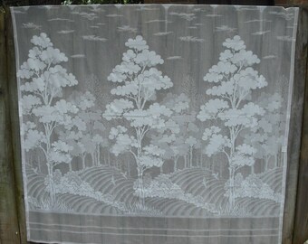 White, Rural Landscape Scene, Lace Shower Curtain, Shabby Chic