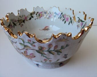Vintage decorative asian pottery , crown top bowl (#EV173)