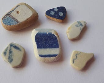 6 pieces of pottery / Sea pottery French / pottery pieces
