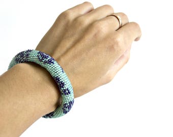 Bead Crochet Bracelet, Seed Bead Bracelet, Beadwork Jewelry, for Women, Elegant Bracelet , Turquoise, dark blue, Handmade Bracelet, Gift