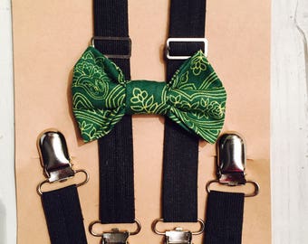 Bow Tie and Suspender Set, white Suspenders, boy Suspenders, baby Suspender Bow Tie, David's Bridal Apple Red suspenders, Apple Red bow tie main image 0