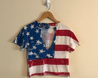 Vintage Red White & Blue Flag Crop T-shirt