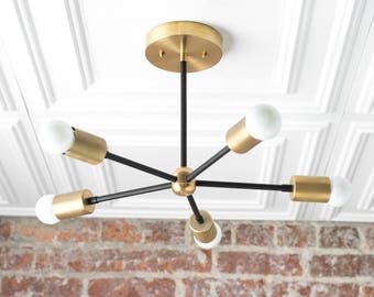 Chandelier Lighting - Gold Ceiling Lamp - Geometric Fixtures - Sputnik Light - Mid Century Lamp