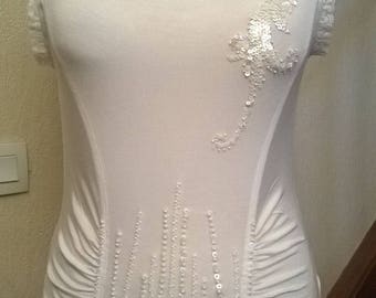 Cotton, spandex and lace white top