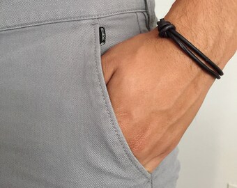 Thick Leather Bracelet for Men Leather Bracelet Mens Thick Bracelet Chunky Bracelet Rope Bracelet Black Leather Bracelet Gift for Husband