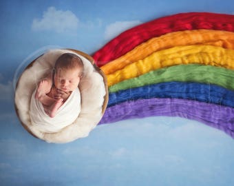 Newborn Digital Backdrop Rainbow Baby Clouds Wool