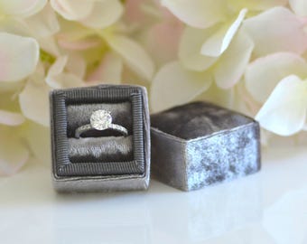 Vintage Velvet Ring Box Grossgrain Ribbon Handmade for Wedding Rings, Engagement Rings, Fine Jewelry