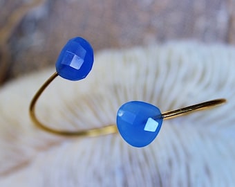 Ornate Blue chalcedony gold plated Maela Bangle Bracelet
