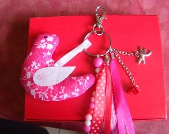 Bird fabric and beads jewelry