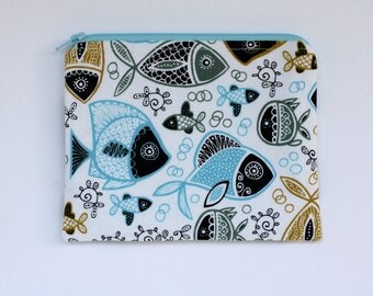 Notions Bag, Knitting Notions Bag //FUN FISH// Crochet Notions Bag, Cross Stitch Bag, Gift Bag, Zipper Bag, Zipper Pouch, Coin Purse