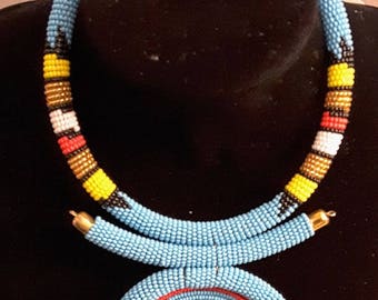 African Masai beaded necklace choker with pendant