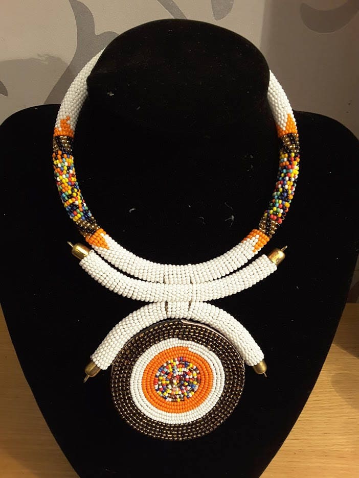 African Masai Beaded Necklace Choker With Pendant