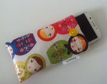 étui téléphone ou lunettes "poupées russes" en coton enduit imprimé