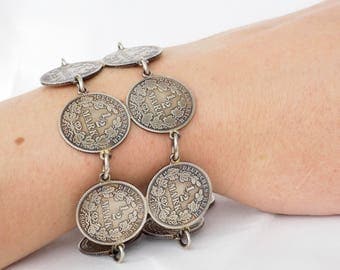 Silver coin bracelet from genuine 1/2 - mark coins