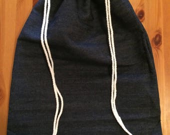 Handmade Navy Dark Blue Denim Drawstring Bag