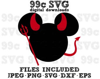 Mickey Mouse Halloween Devil SVG DXF Png Vector Cut File Cricut Design Silhouette Cameo Vinyl Decal Disney Template Heat Transfer Iron