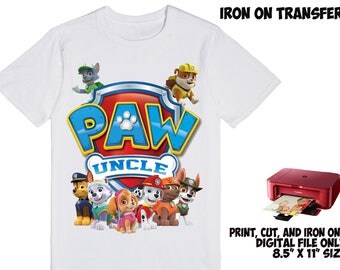 DIGITAL File - Paw Patrol Iron On Transfer , Paw Patrol DIY Birthday Shirt , Uncle DIY Shirt Paw Patrol Iron On Transfer , Iron On Transfer