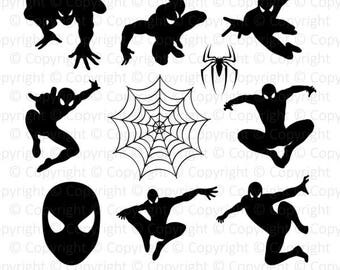 50% OFF Spiderman Monogram digital clipart, spider silhouette svg, dxf, png, eps, pdf files for scrapbook, stickers, craft, instant download