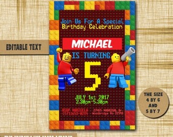 Lego Invitation, Lego Birthday, Lego Birthday Invitation,Lego PDF editable text,Lego party,invitation Lego,Birthday,Invitation,Lego