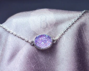 Mauve Oval Druzy Necklace, Faux Druzy Necklace, Bridesmaid Gift Druzy, Silver Druzy Necklace, Oval Druzy