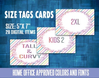 Size Cards, Sizing Cards, 5x7 inches, For Fashion Retailer, Instant Download, Sizing Cards, Digital, Approved Color&Fonts