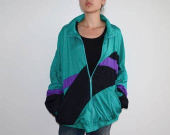 Vintage windbreaker Retro jacket Bomber jacket Men sport jacket 1990s Women's blazer workout jacket green unisex windbreaker wind jacket