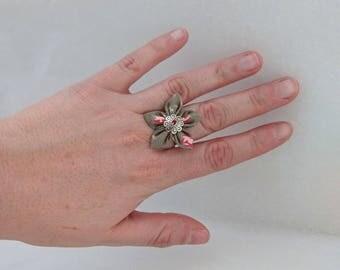 Floral fabric adjustable flower ring