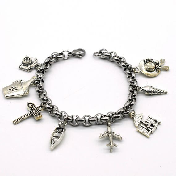 Stainless Steel Link Charms Bracelet Love Vacation Handmade