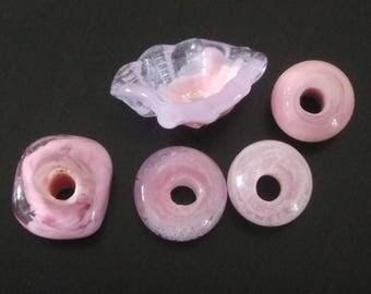 Set of pink Lampwork Glass Beads