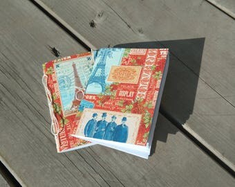 Vintage world Fair print blue and red mini sketchbook / notebook - perfect for pencil and ink - very portable pocket and purse sized