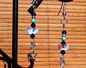 Dangle earrings Vintage style Czech crystal, Swarovski Crystal and turquoise Ithaca and silver stars