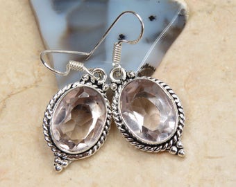 Art Deco style quartz pale pink and Silver 925 earrings