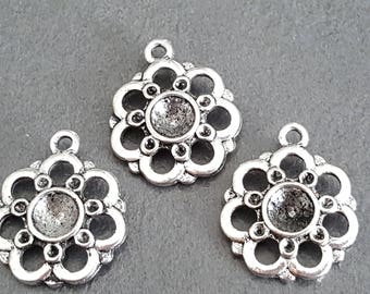 x 10 medium metal supports cabochon silver Locket Flower cabochon 18 mm cabochon