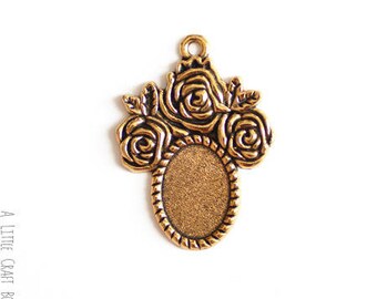 2 pink cabochon bezels - gold
