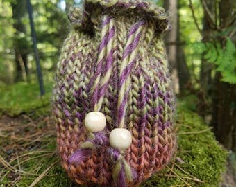 Earthy Colorful Drawstring Knit Pouch Bag