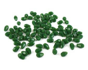 50 5 mm green glass faceted drops