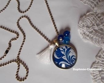 ❤CIRCE❤ CABOCHON PENDANT NECKLACE NAVY BLUE AND WHITE