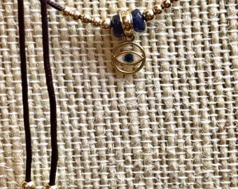 Solid 14k yellow gold evil eye charm Choker
